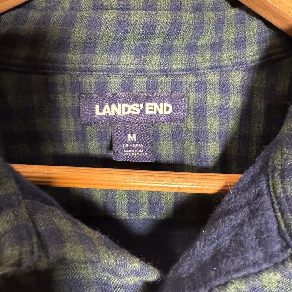 Lands’ End Fleece Lined Plaid Shirt Men’s M Green Blue Flannel Jacket - Picture 3 of 4